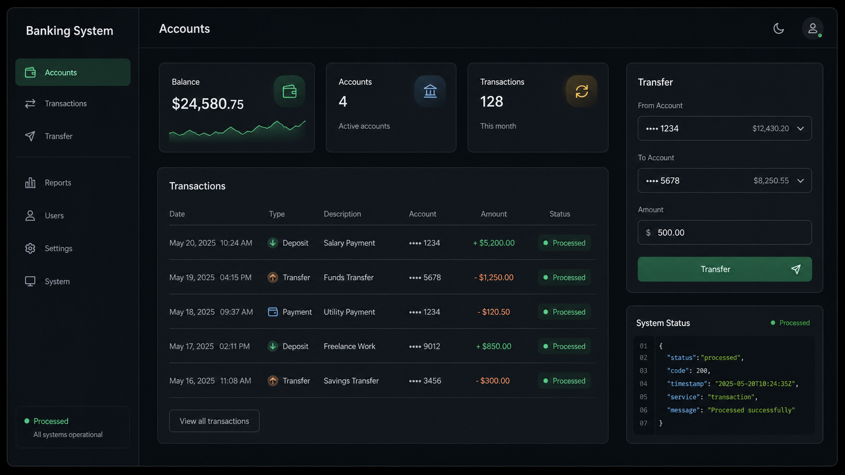 Banking System project interface